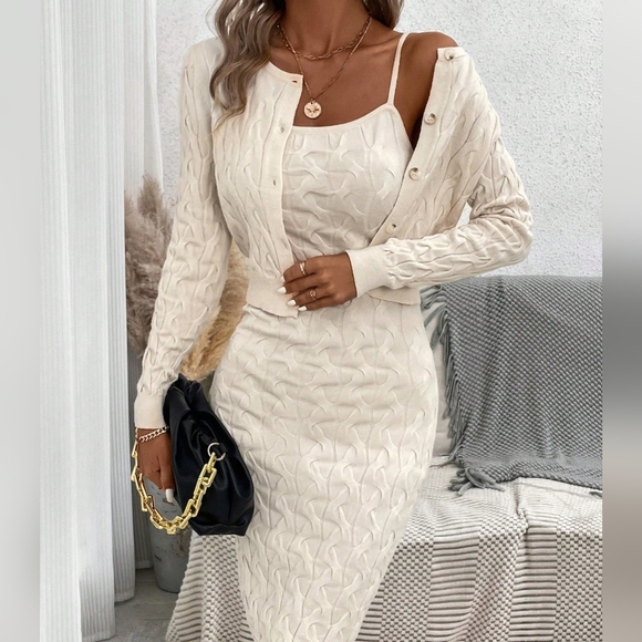 Tops -  Elegant And Comfortable Two-Piece Textured Crochet Knit Dress
